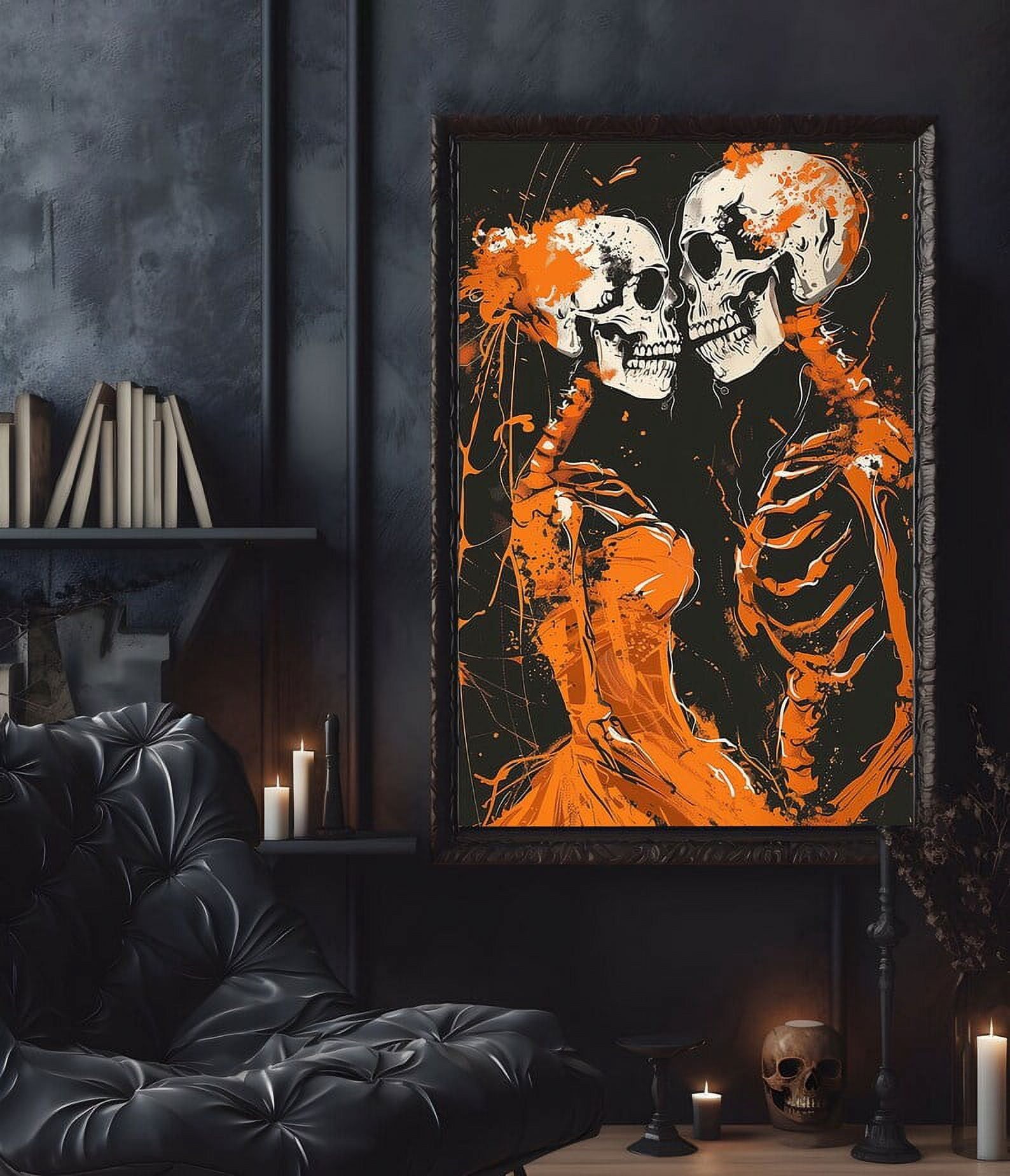 1588x1850 Skeleton Couple Poster Print, Couple Halloween Poster, Poster For Halloween, Wall Art Halloween, Skeleton Couple Wedding Wall Art