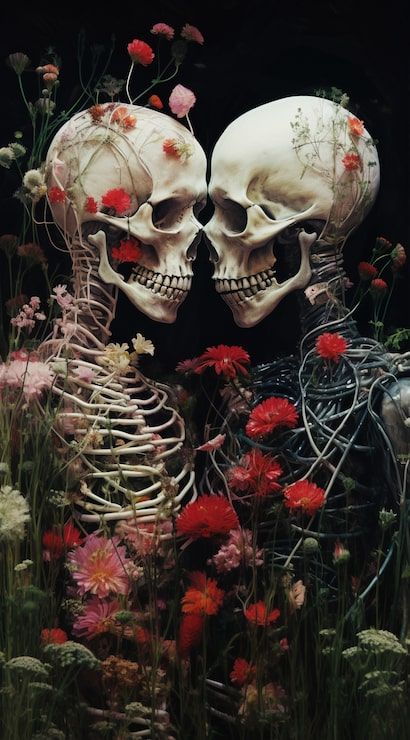 410x740 Couple skulls flowers hair skull Image