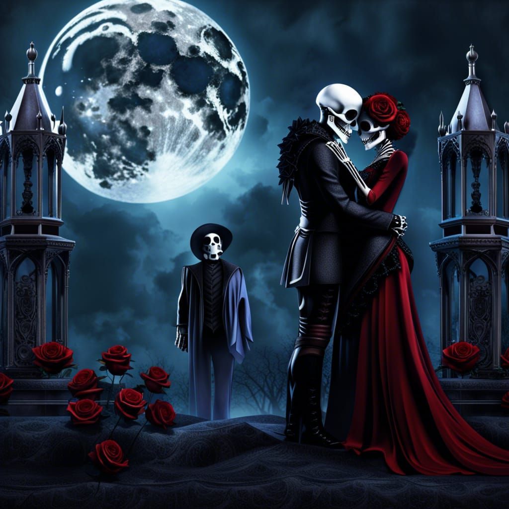 1024x1024 Skeleton Couple's Gothic Wedding Under Moonlight