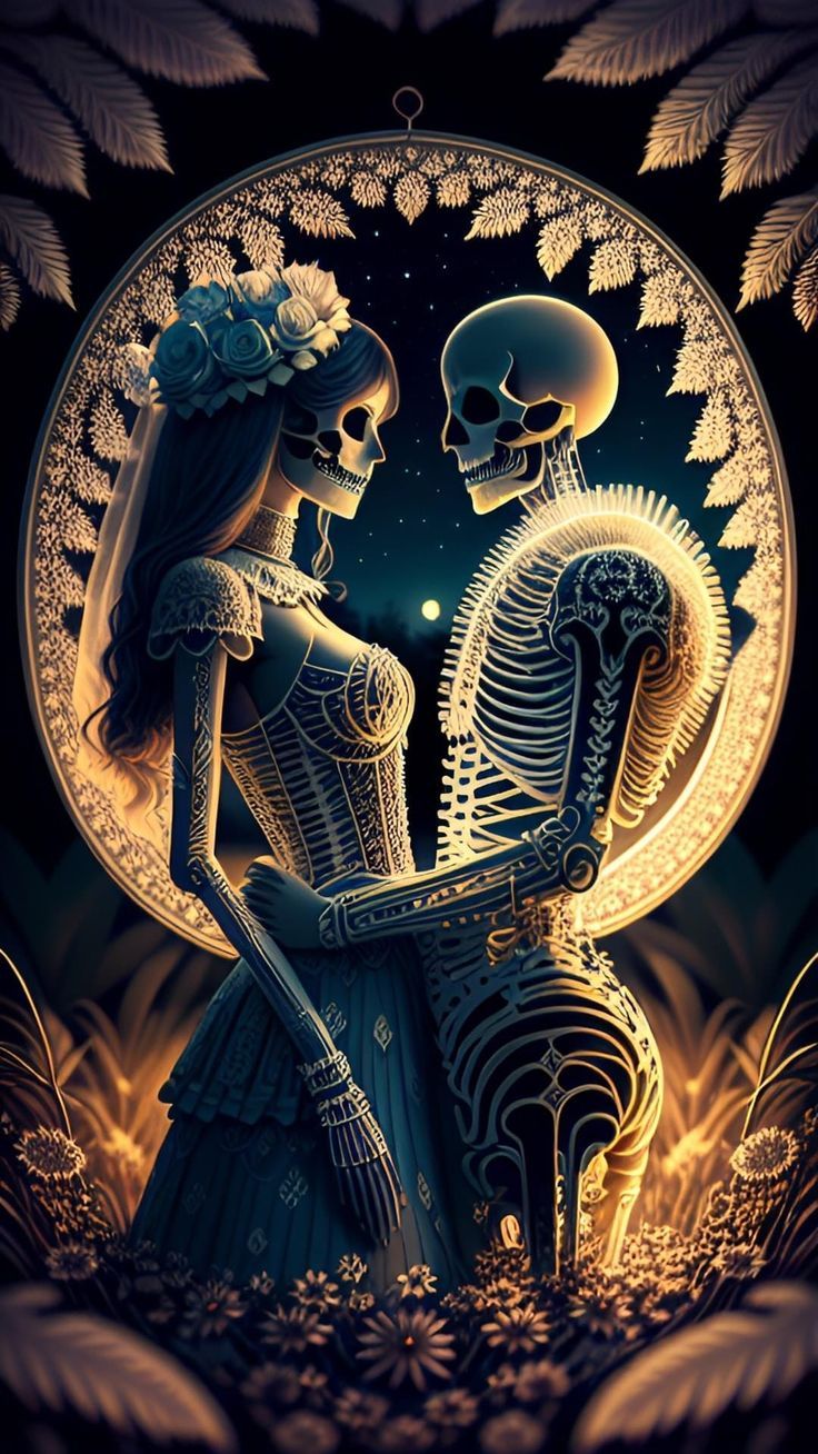 736x1308 Skull lovers wallpaper. Skull couple wallpaper, Skeleton couple wallpaper, Dead artwork