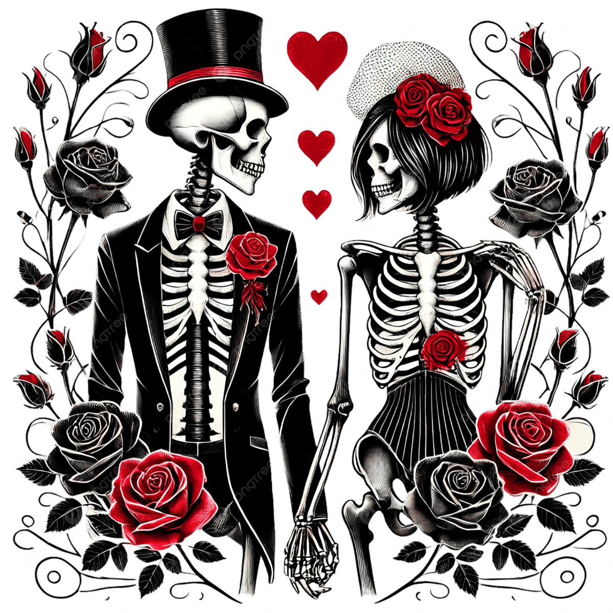 1200x1200 Elegant Skeleton Couple PNG Transparent Image Free Download