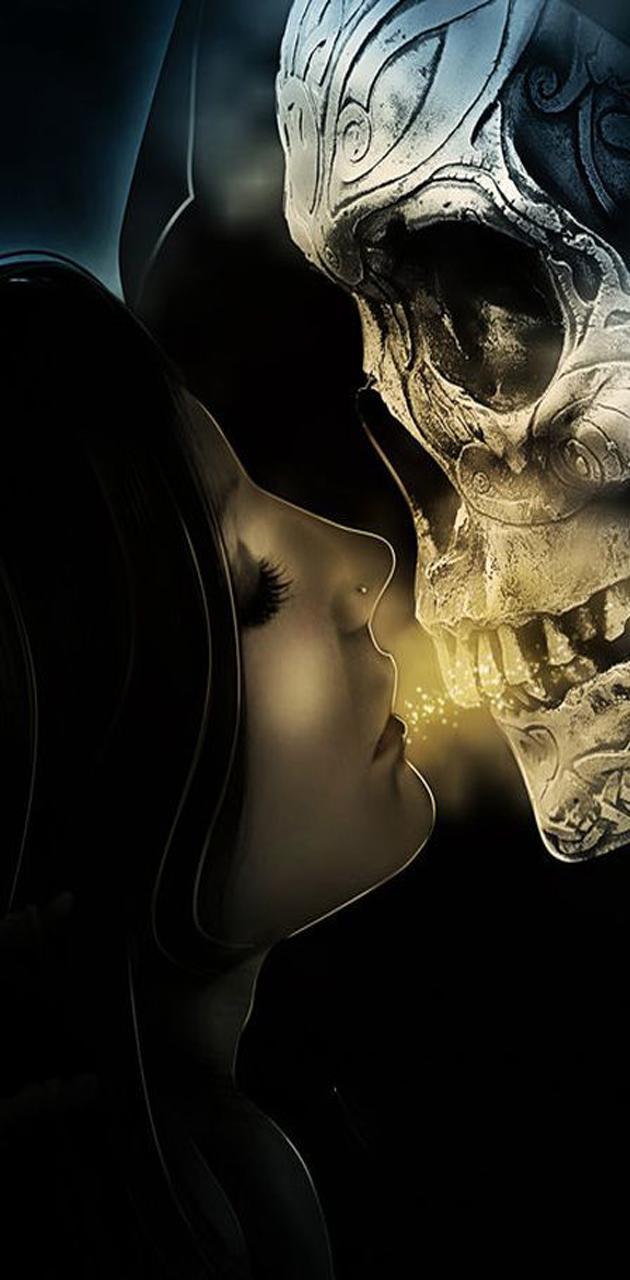 630x1280 Skull Kiss Wallpaper