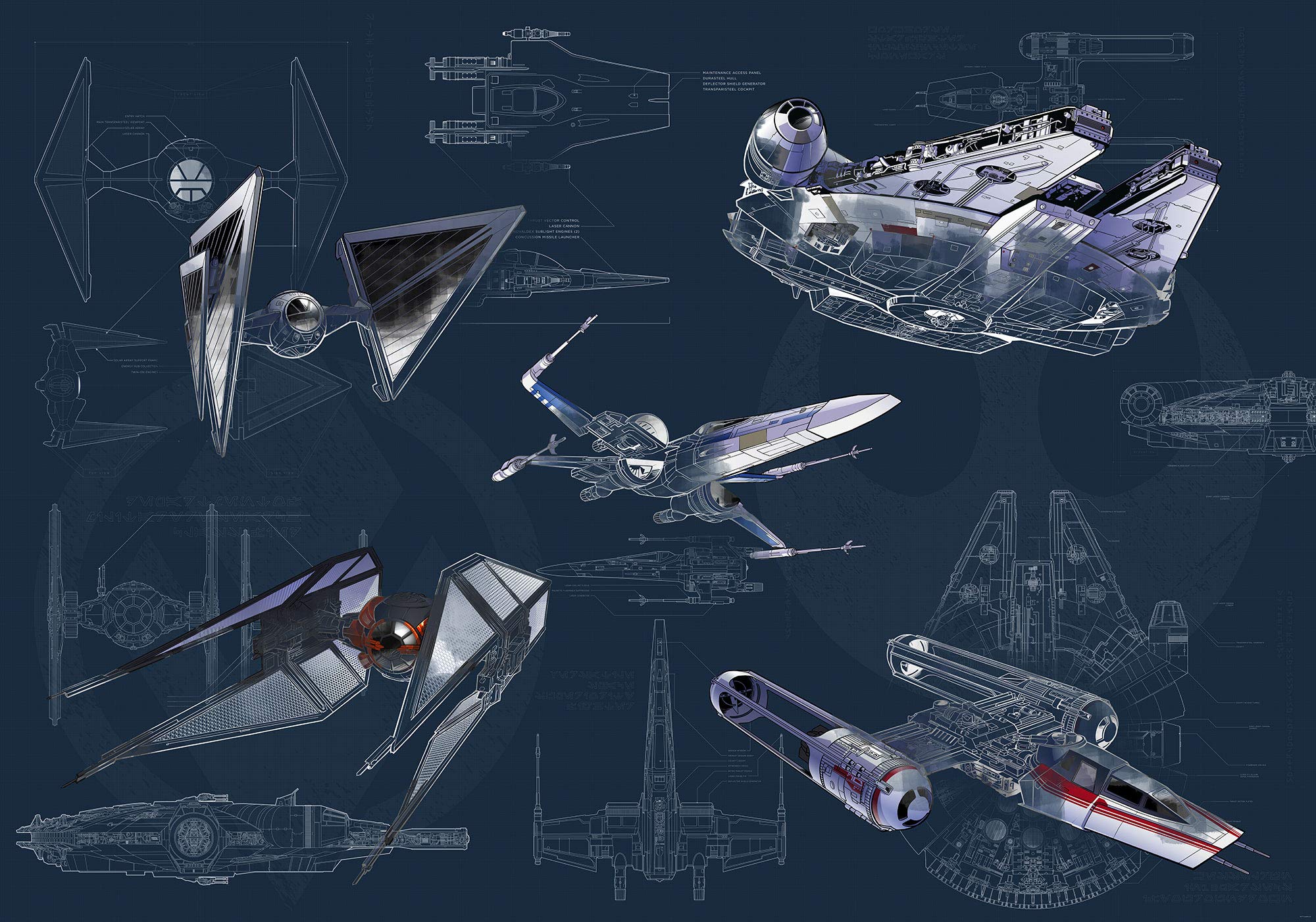 2000x1401 Komar Star Wars Fleece Photo Wallpaper, Fleece, Blue, Grey, 400 x 280 cm (Breite x Höhe), Bahnbreite 50 cm