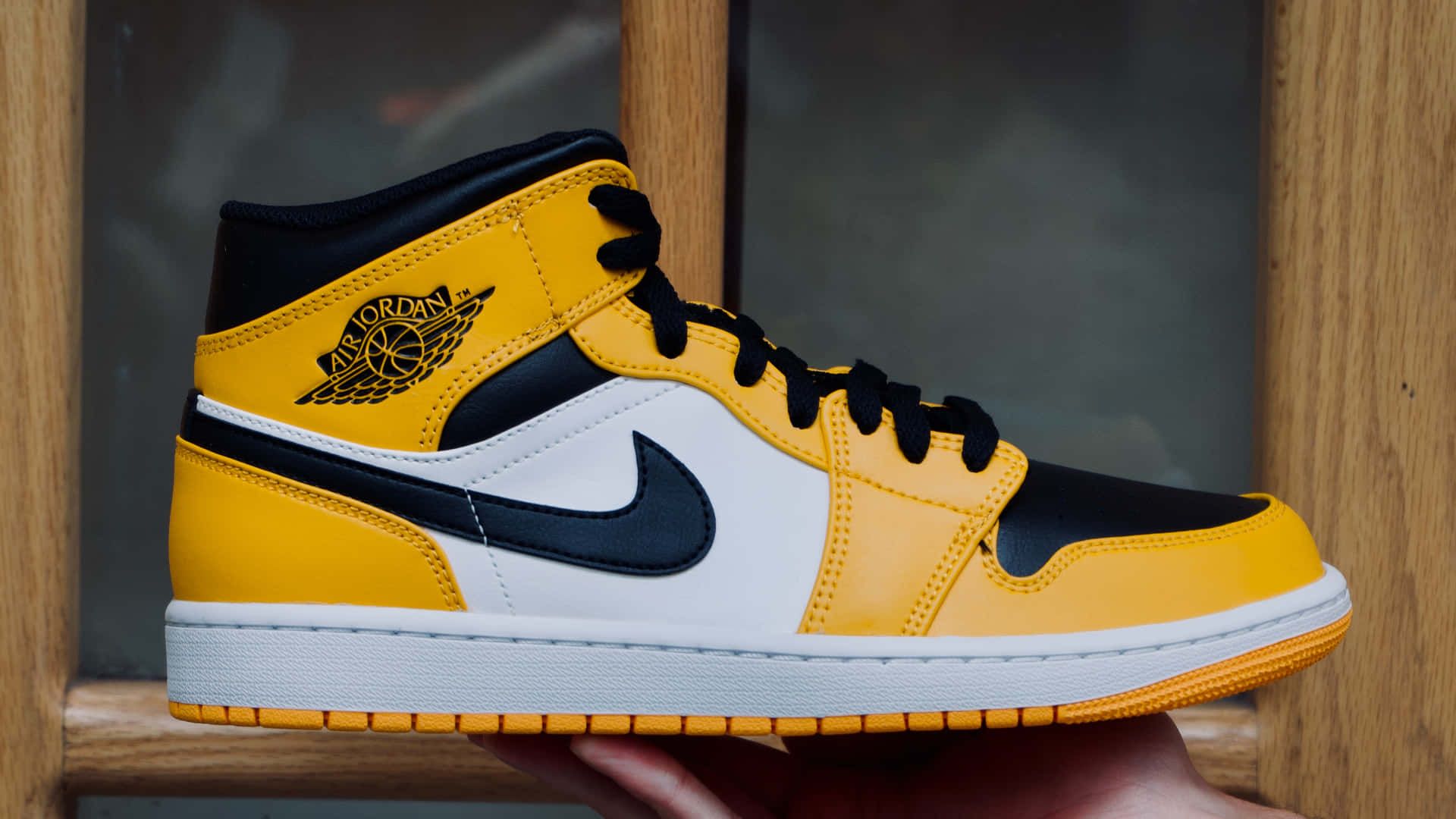 1920x1080 Download Nike Air Jordan 1 Retro High Og 'black Yellow' Wallpaper