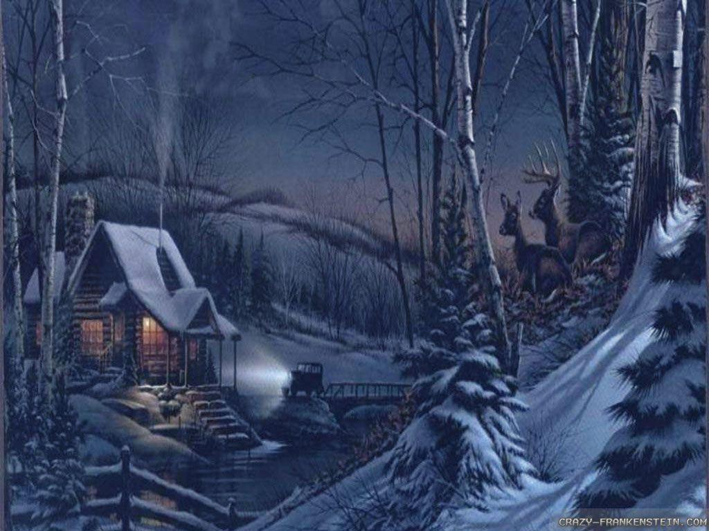 1024x768 Dark Winter Night Forest