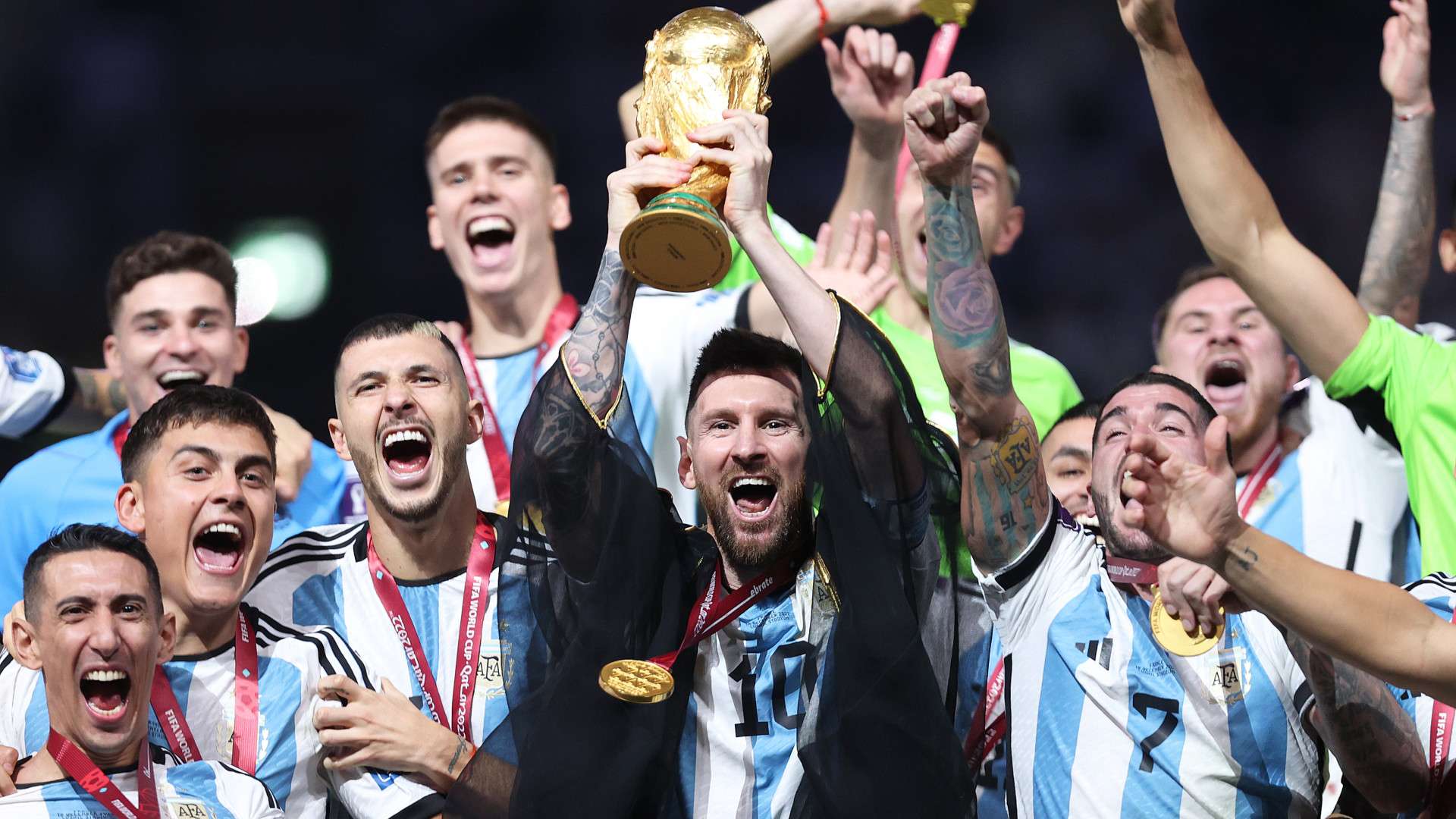 1920x1080 WATCH: Messi immortalised! Mural commemorating Argentina's 2022 World Cup trophy lift unveiled in Buenos Aires. Goal.com English Saudi Arabia