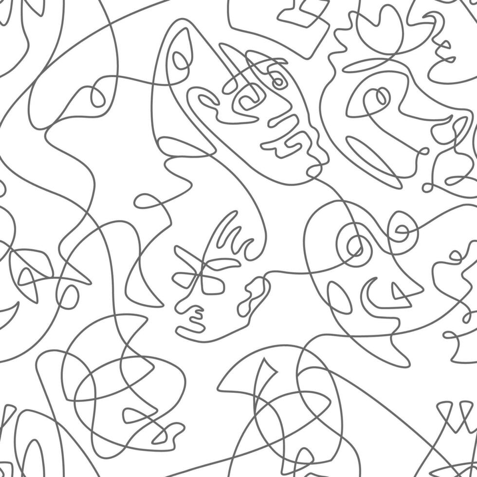 980x980 Continuous line face, seamless pattern. Portrait one line style. Drawing of various characters faces. Psychology and characterization of personality wallpaper