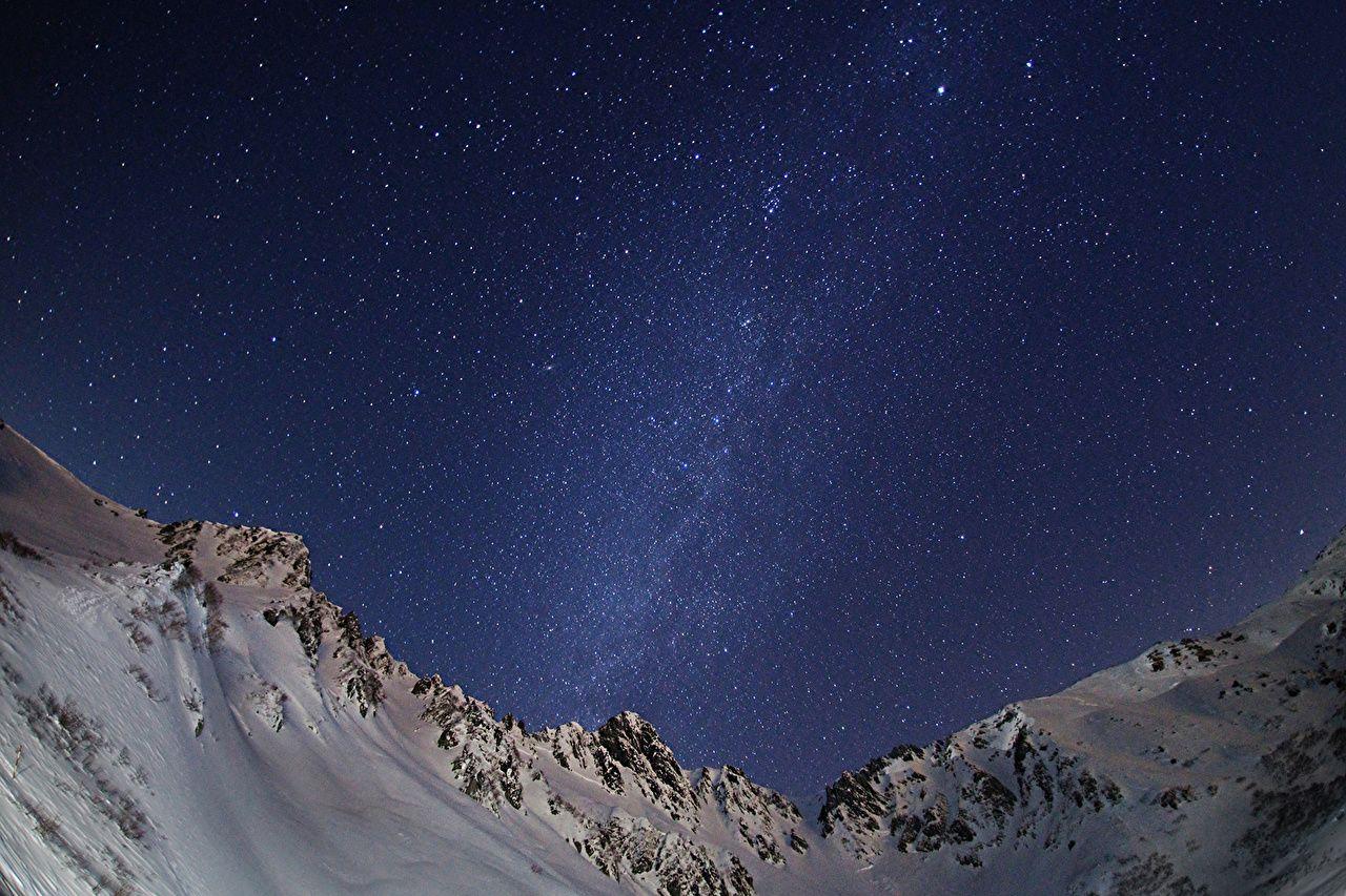 1280x853 Photo Stars Space mountain Sky Snow night time