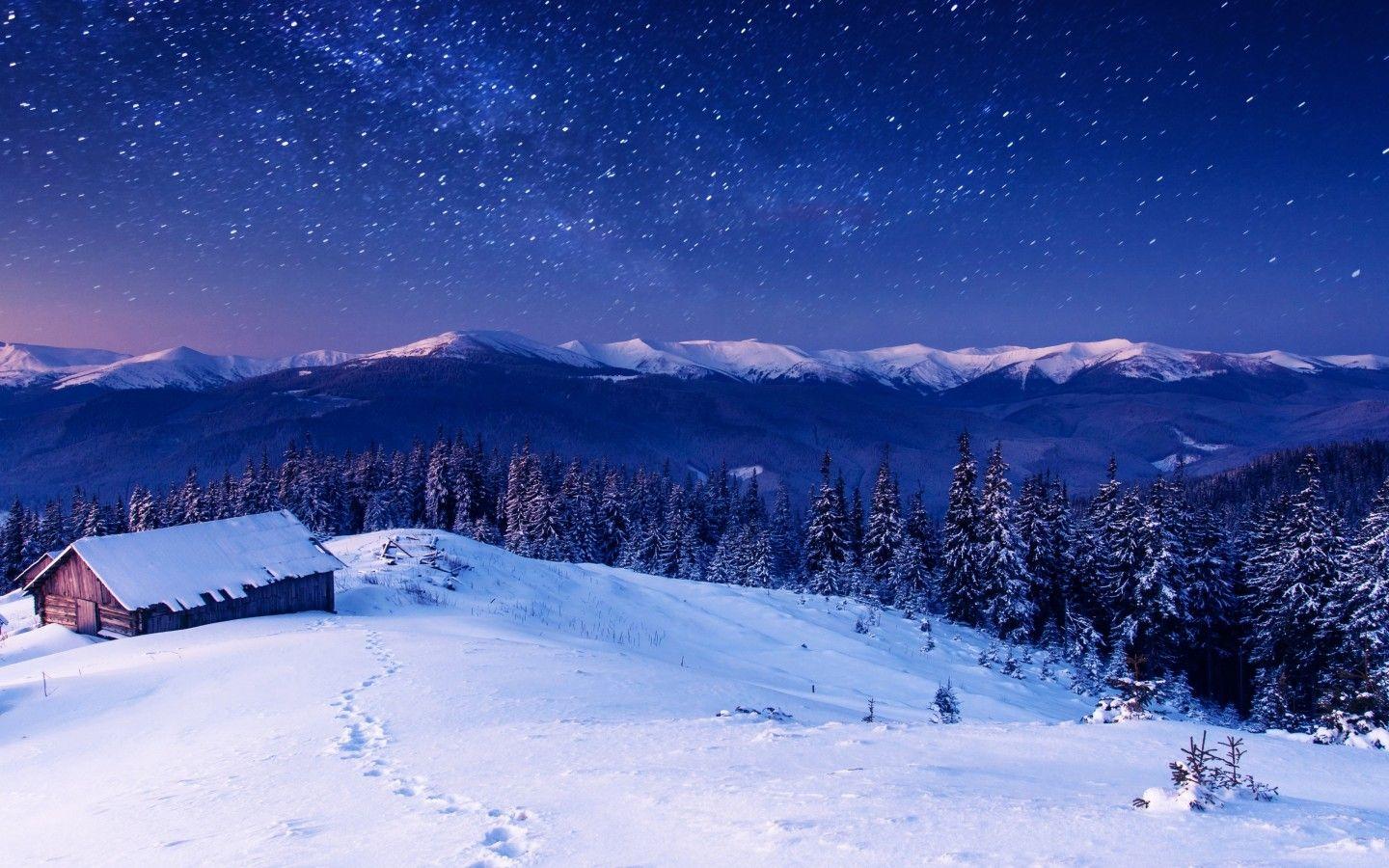 1440x900 Sky Winter Stars Mountains 4k 1440x900 Resolution HD 4k Wallpaper, Image, Background, Photo and Picture