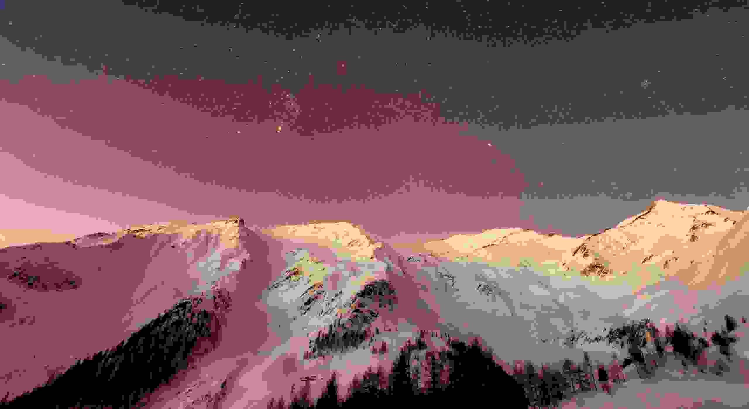 2560x1399 Mountain Snow Stars · Wallpaper