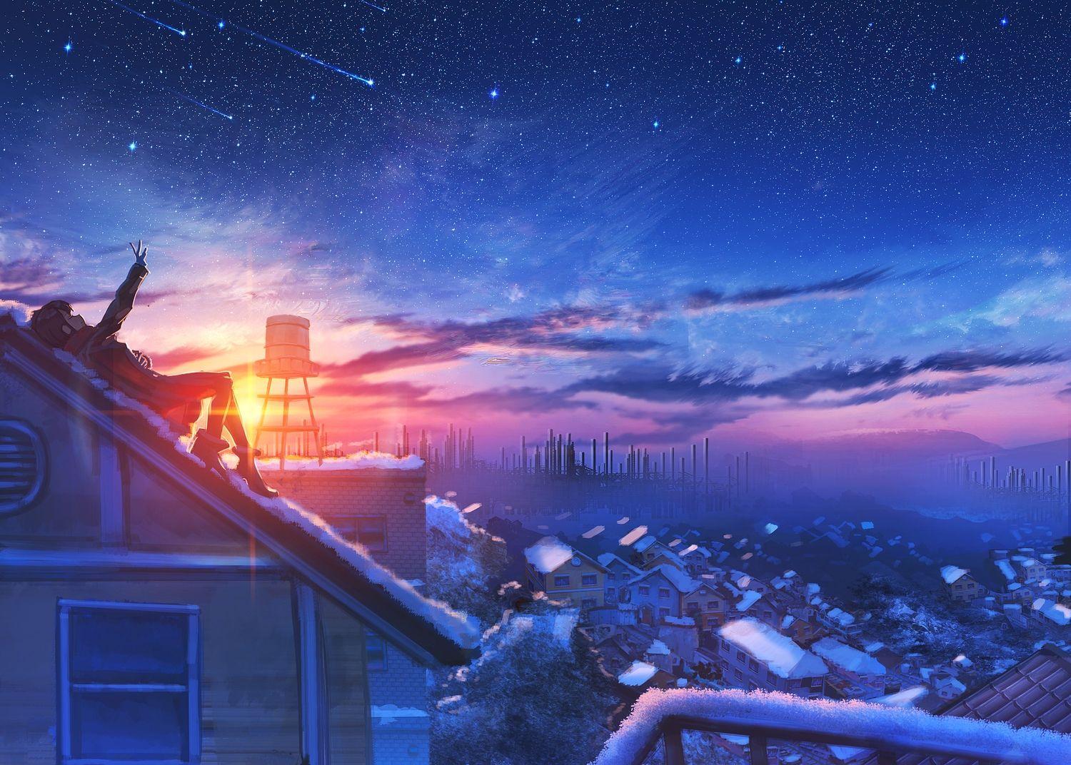 1500x1072 clouds kenzo 093 original scenic sky snow stars sunset. konachan
