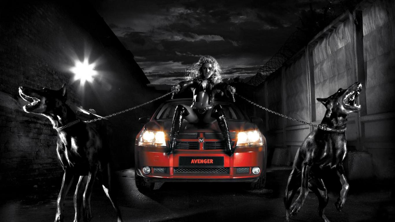 1366x768 Woman Dark Night Dodge Avenger Dodge 3D Wallpaper Download. yh