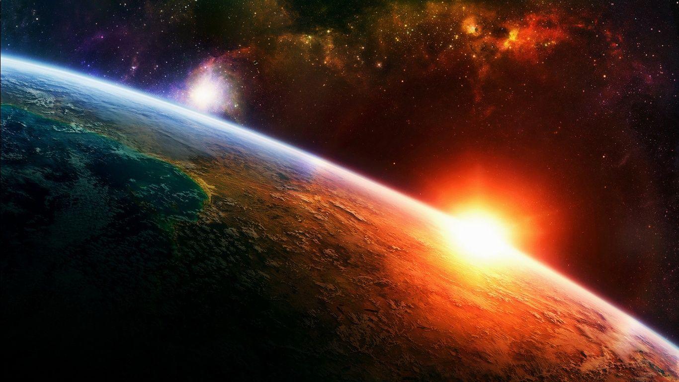 1366x768 Sunrise In Space Wallpaperx768