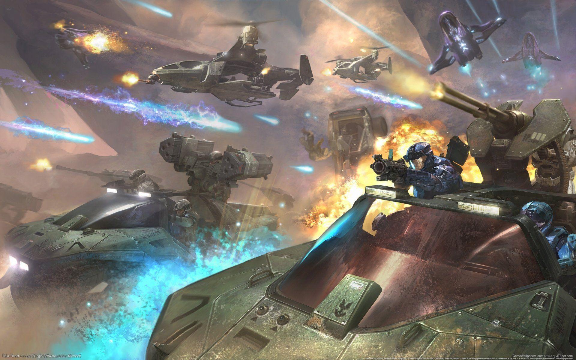 1920x1200 Halo: Reach Game Wallpaper Sci Fi Future Spaceships Fire Alien