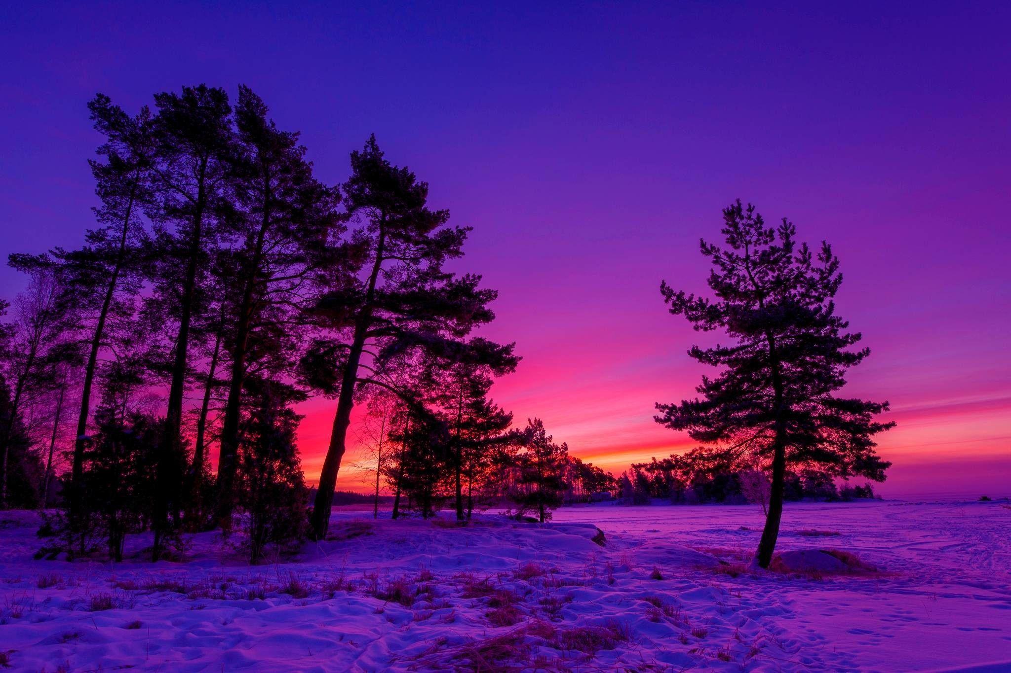 2048x1365 nature. Winter landscape, Winter sunset