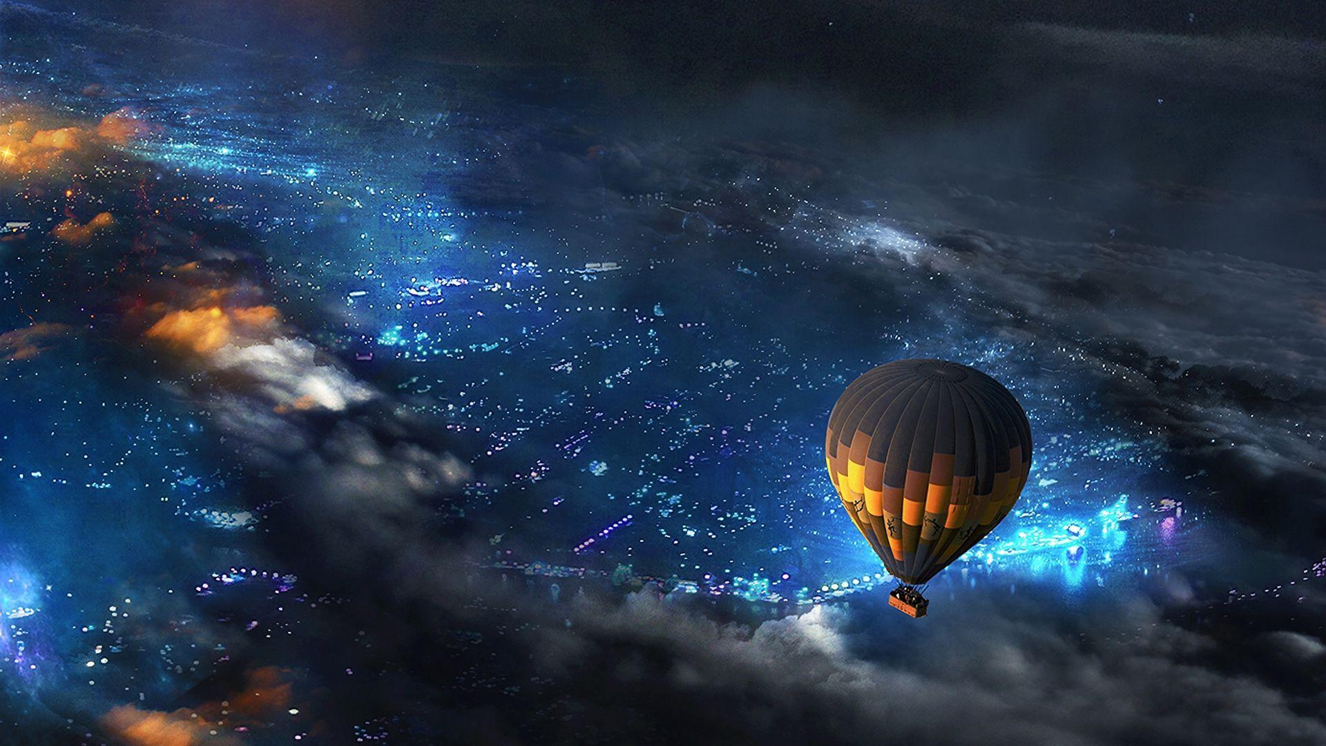 1920x1080 Download wallpaper 1920x1080 balloon, aerostat, space, sky, art