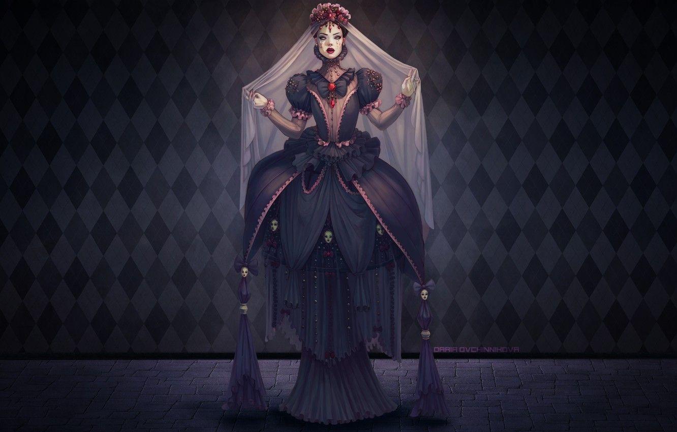 1332x850 Wallpaper Flowers, Dark, Dress, Witch, Death, Darkness, Fantasy