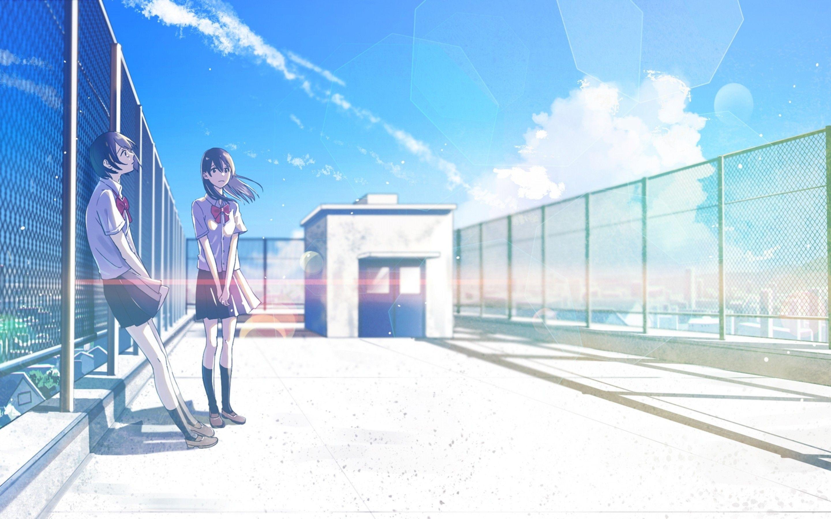2880x1800 Download 2880x1800 Anime School Girls, Rooftop, Clouds, Sky