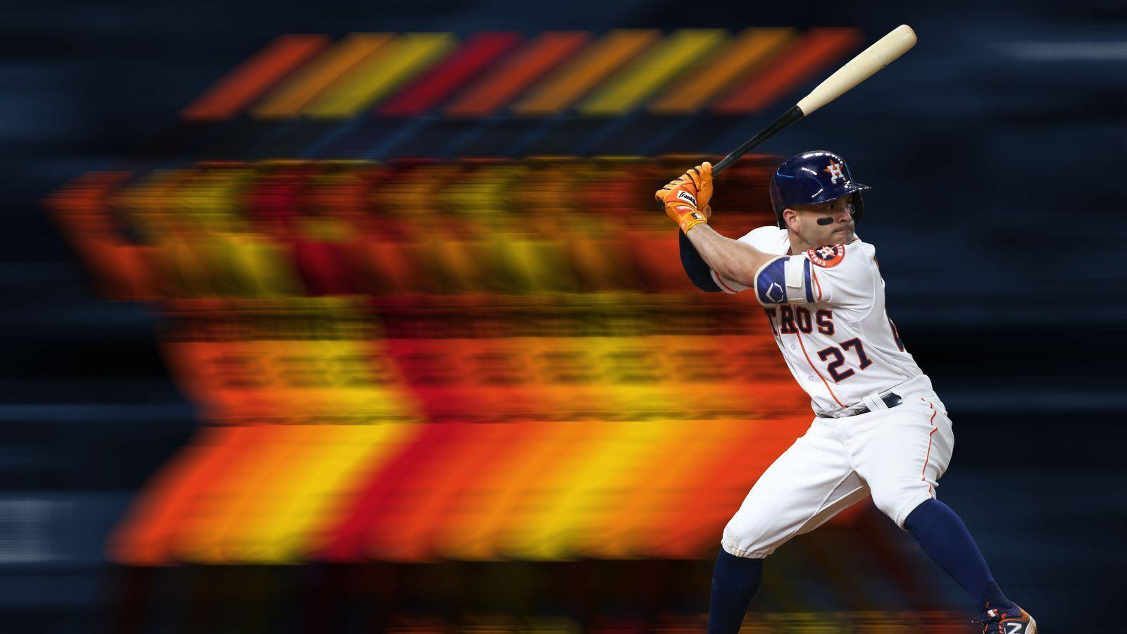 Jose Altuve, Houston Astros, MLB, Venezuelan baseball player, portrait,  orange stone background, HD wallpaper