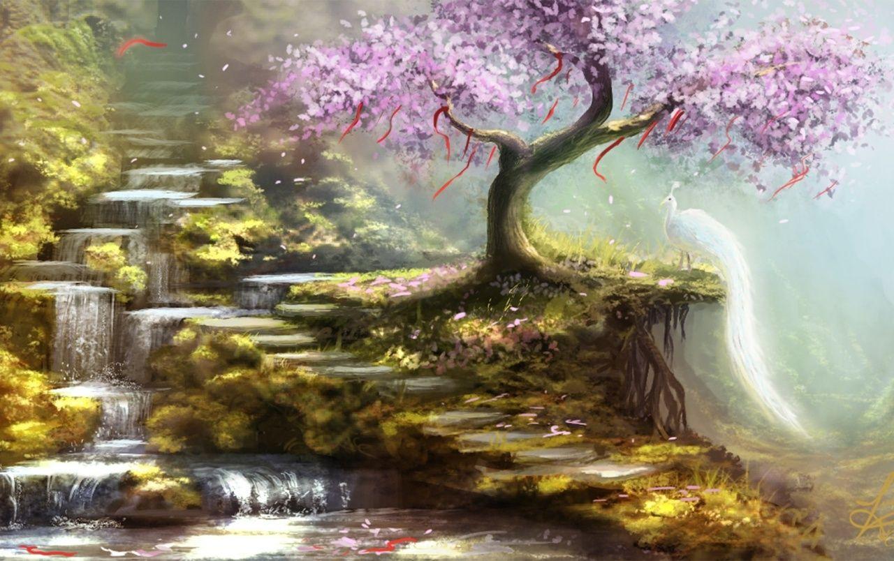 1280x804 Cascade Waterfall Tree Peacock wallpaper. Cascade Waterfall Tree