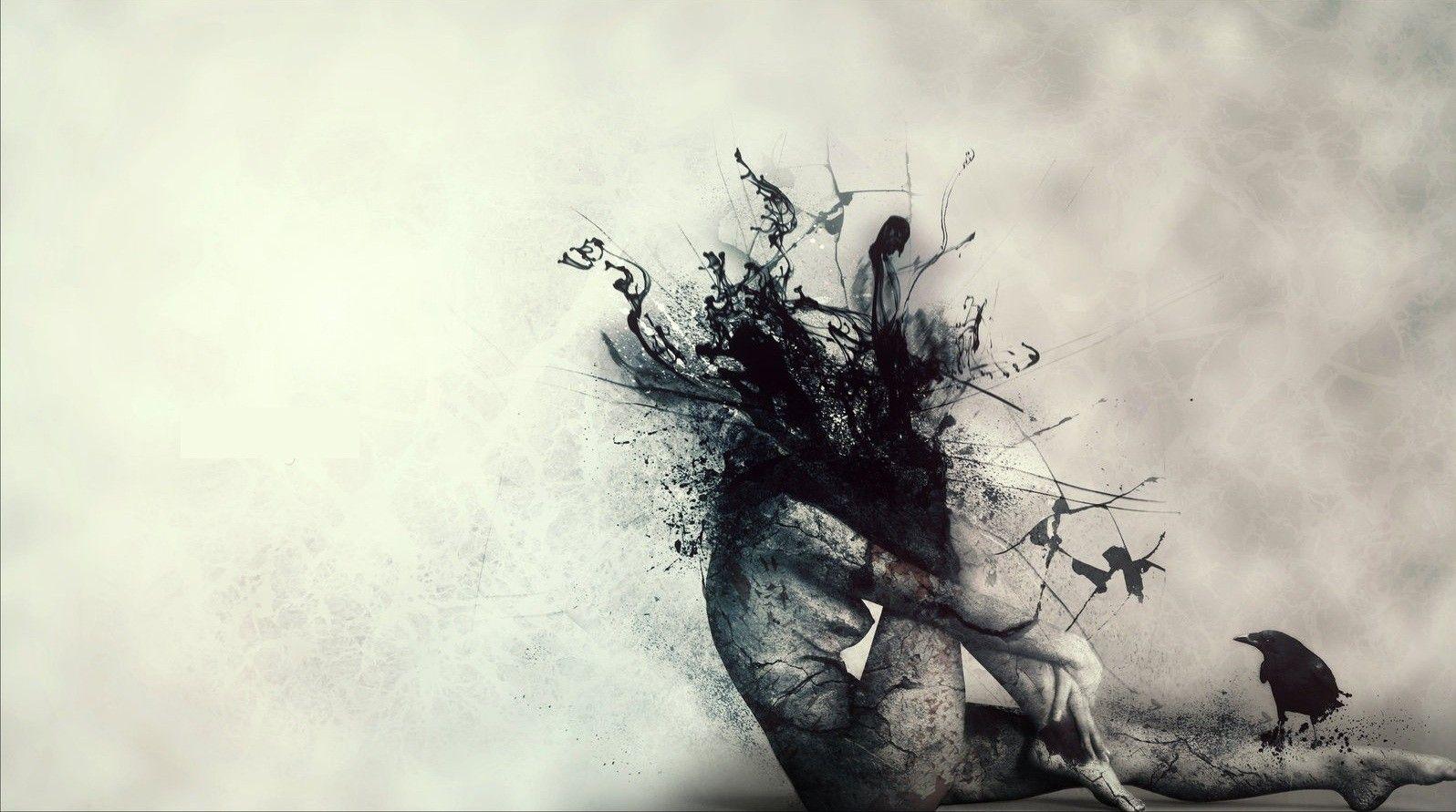 1596x891 women, horror, dark, blood, sorrow, ink, raven, splatters