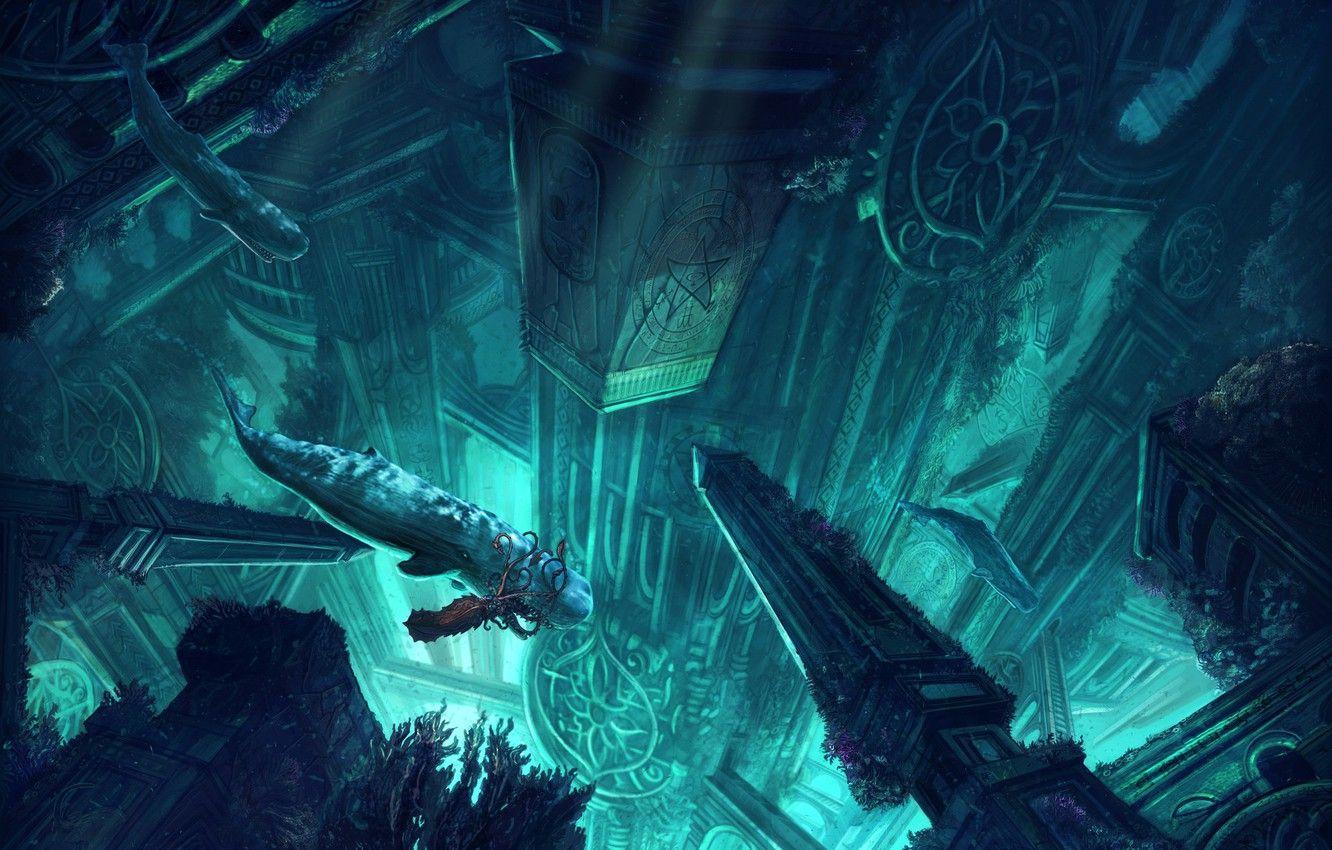 1332x850 Wallpaper The ocean, The city, Cthulhu, Fiction, The Call Of