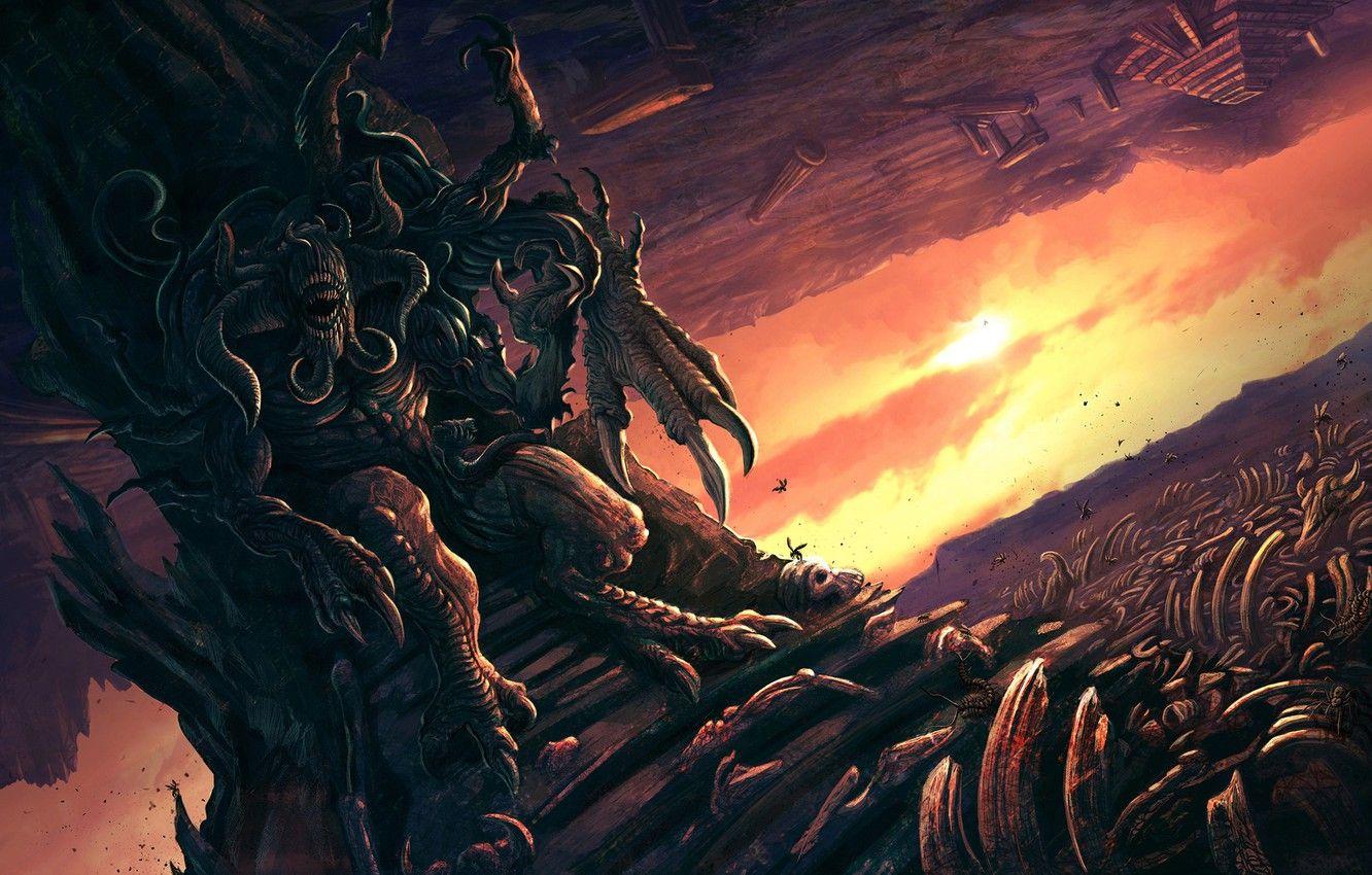 1332x850 Wallpaper Monster, Bones, The demon, Fiction, Illustration, Demon