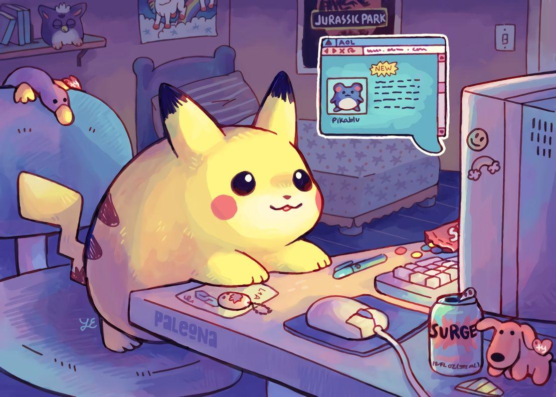 1109x792 bed book candy computer drink marill nobody paleona pikachu