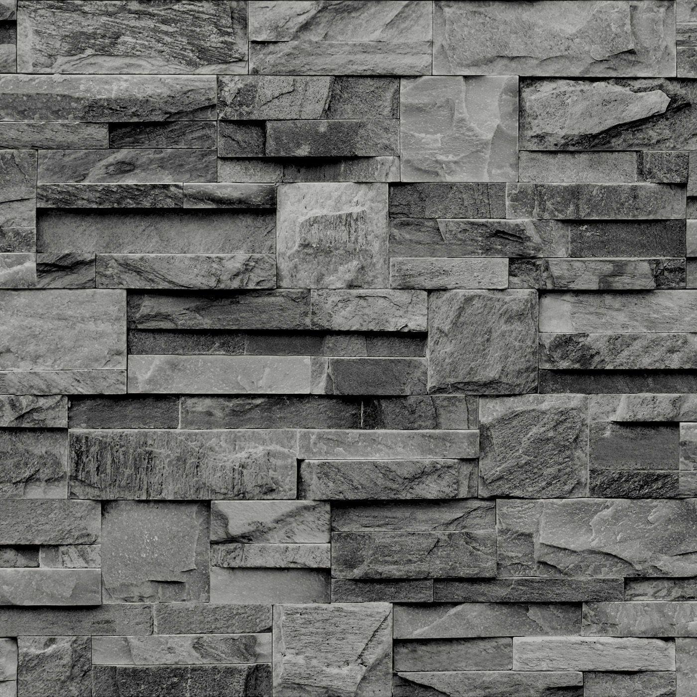 1400x1400 MURIVA LARGE SLATE WALLPAPER CHARCOAL GREY (J274 09) J27409 STONE