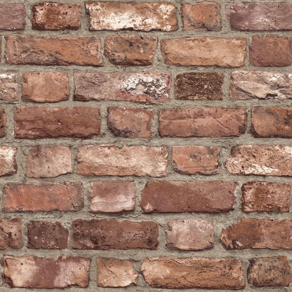 1000x1000 3D Effect House Brick Wallpaper Slate Stone Textured Red Grey