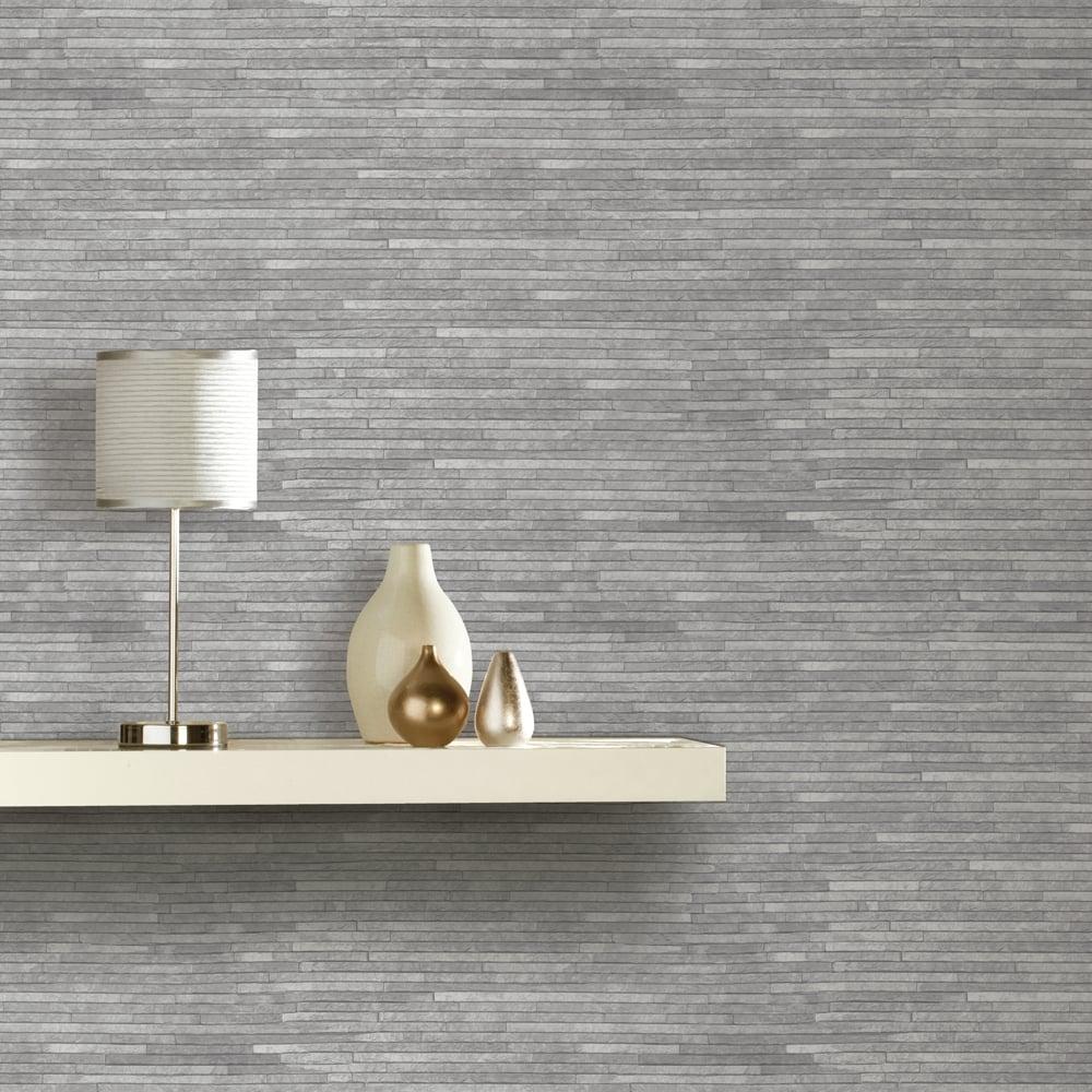 1000x1000 Arthouse Slate Pattern Wallpaper Faux Effect Realistic Brick Grey