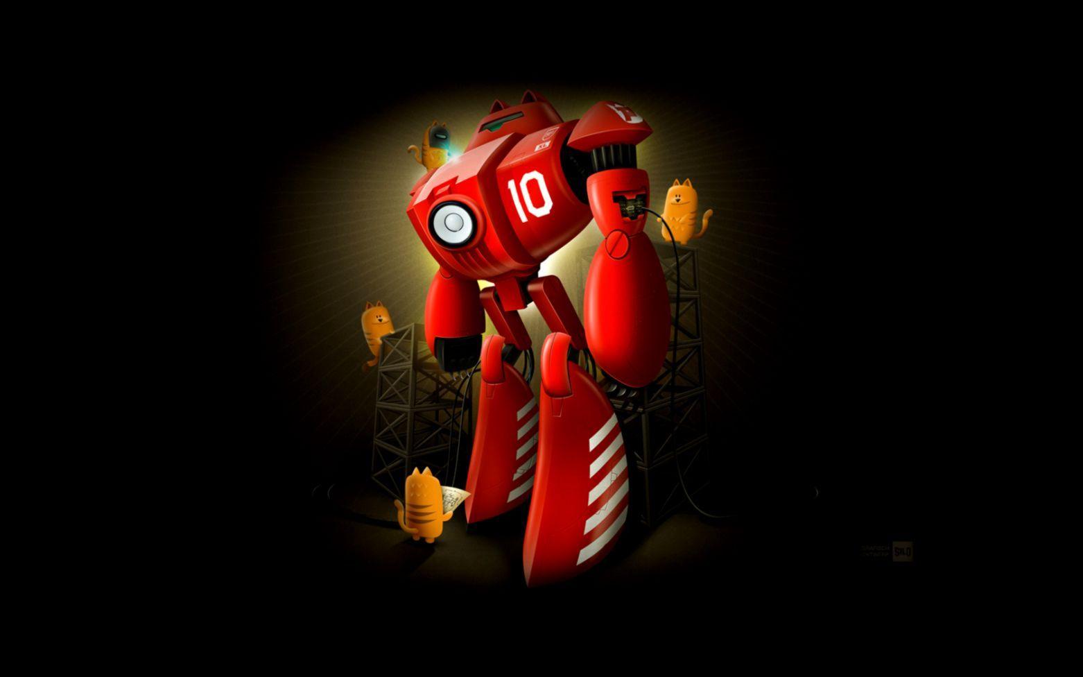 1562x976 Robot And Cat HD Wallpaper