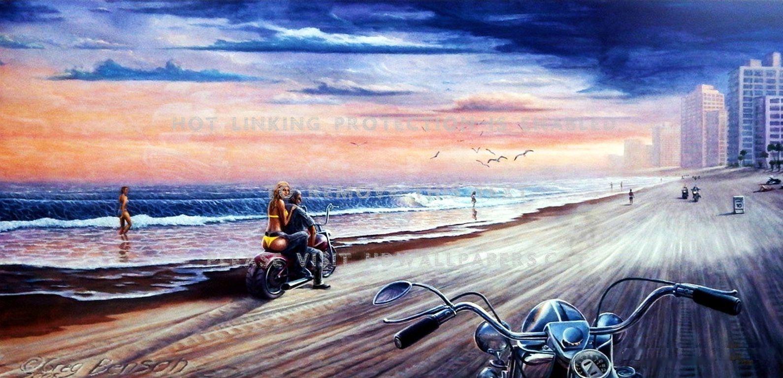 1590x768 daytona beach sea people bikes painting
