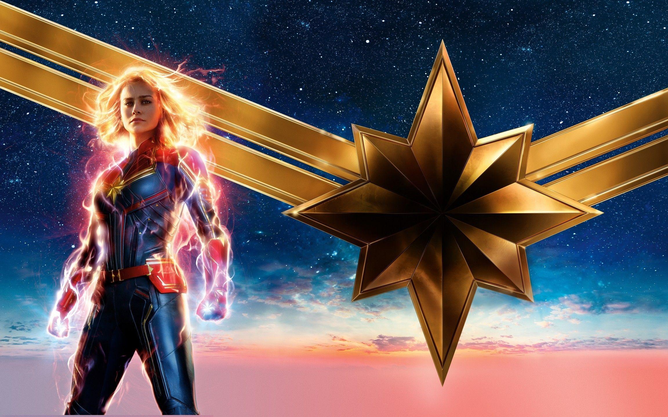 2304x1440 Download 2304x1440 Captain Marvel, Stars, Flames, Fantasy Movies