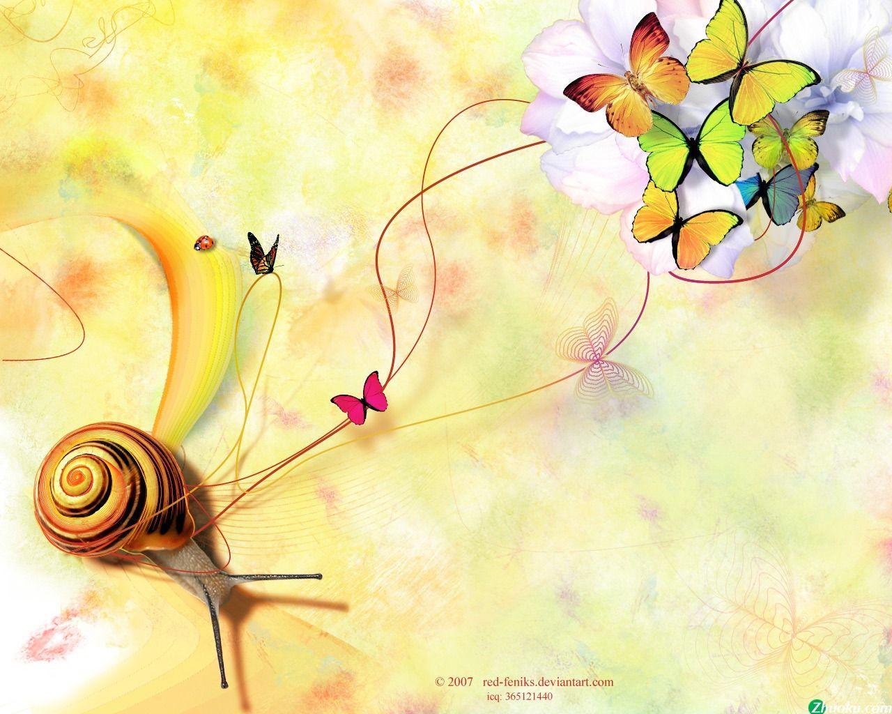 1280x1024 yellow, insects, , snails, ladybirds, butterflies