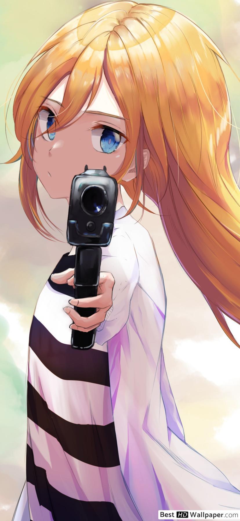 828x1792 Angels of Death Gardner Aiming HD wallpaper download