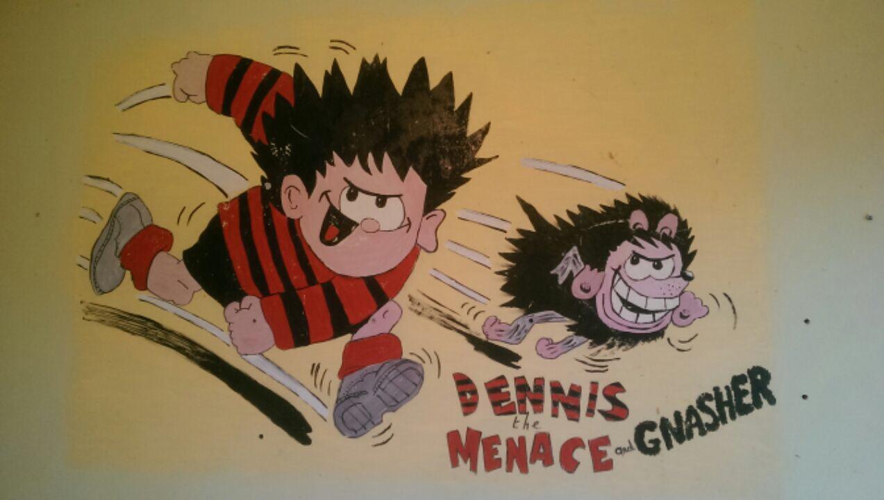 1273x720 My parents stripped back the wallpaper in my old bedroom and found the Dennis the Menace artwork my mum painted. Totally forgot it was there