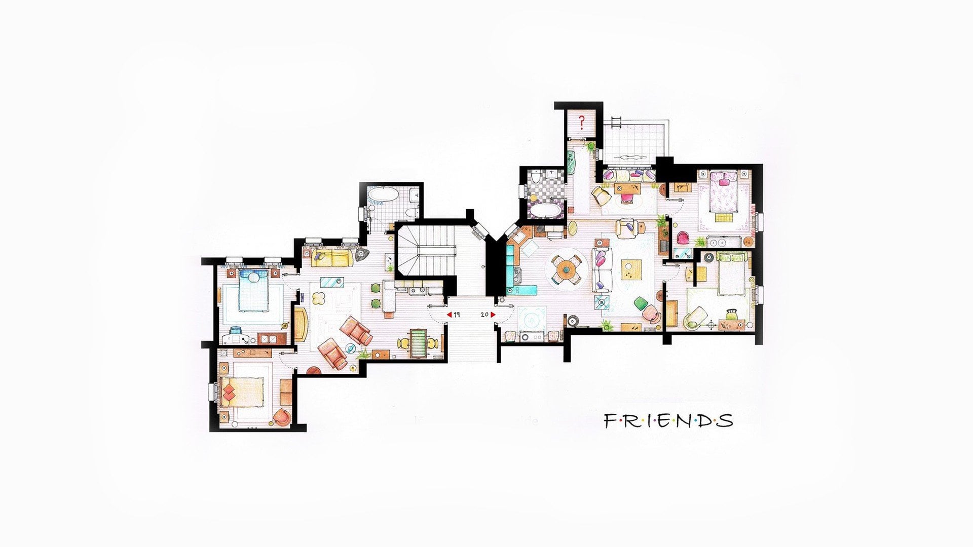 1920x1080 A drawing of the F.R.I.E.N.D.S Apartments in birds eye view