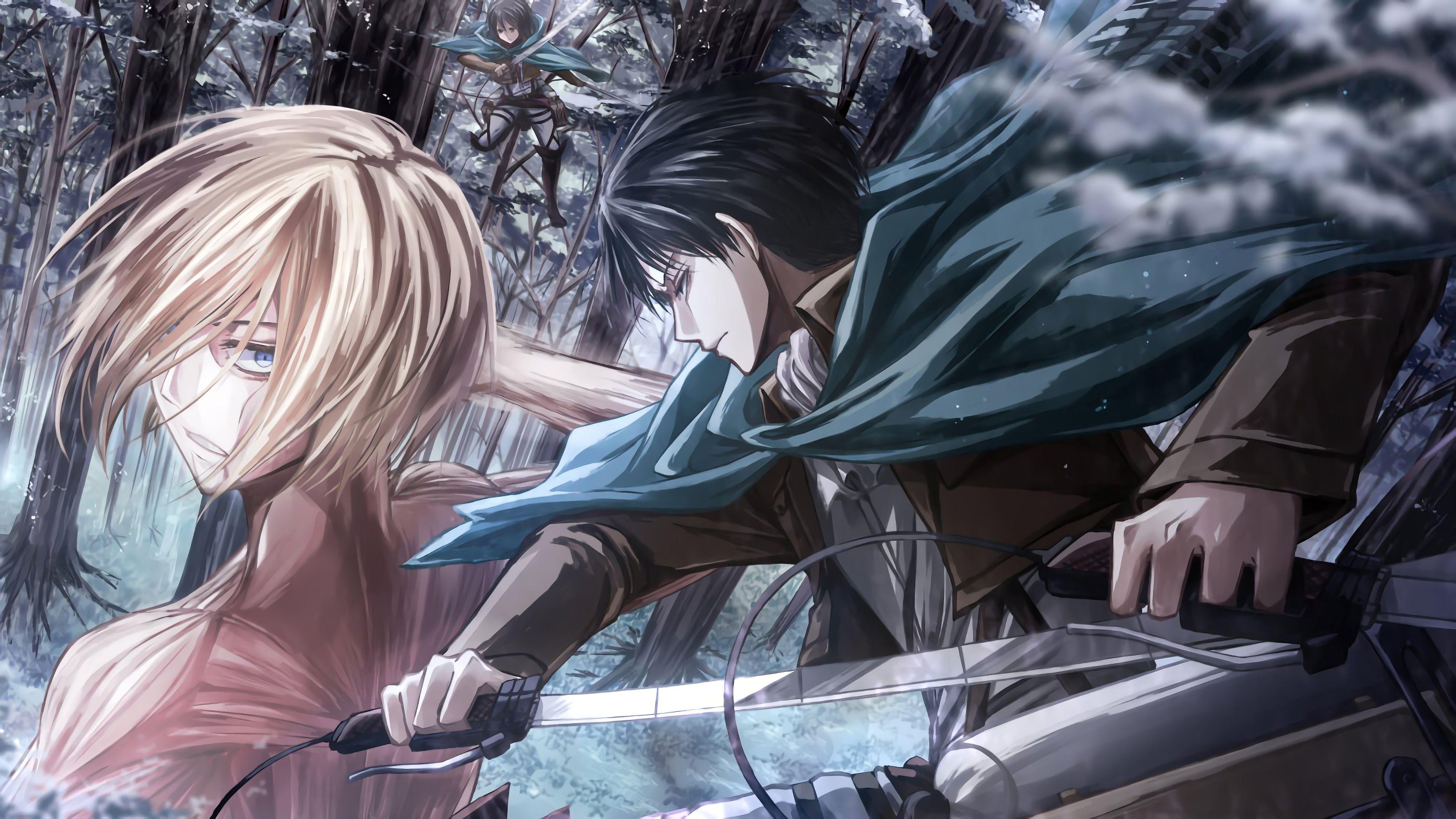 3840x2160 Levi vs. Female Titan Attack on Titan 4K Wallpaper