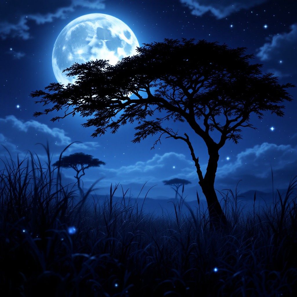 1024x1024 Free Moonlit African Night Image, Savanna, Africa