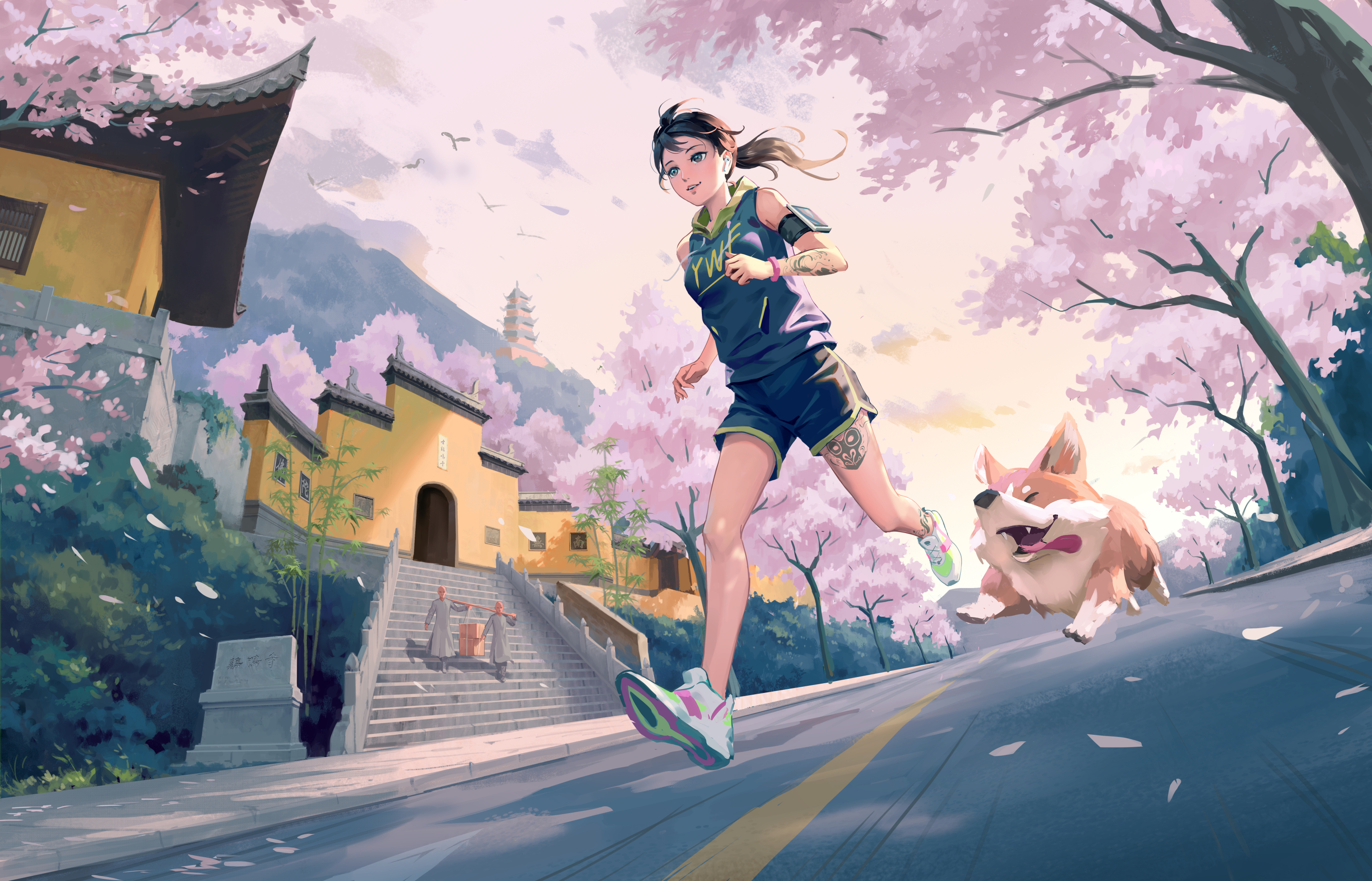 3116x2000 Anime Girl Running with Dog Wallpaper, HD Anime 4K Wallpaper, Image and Background