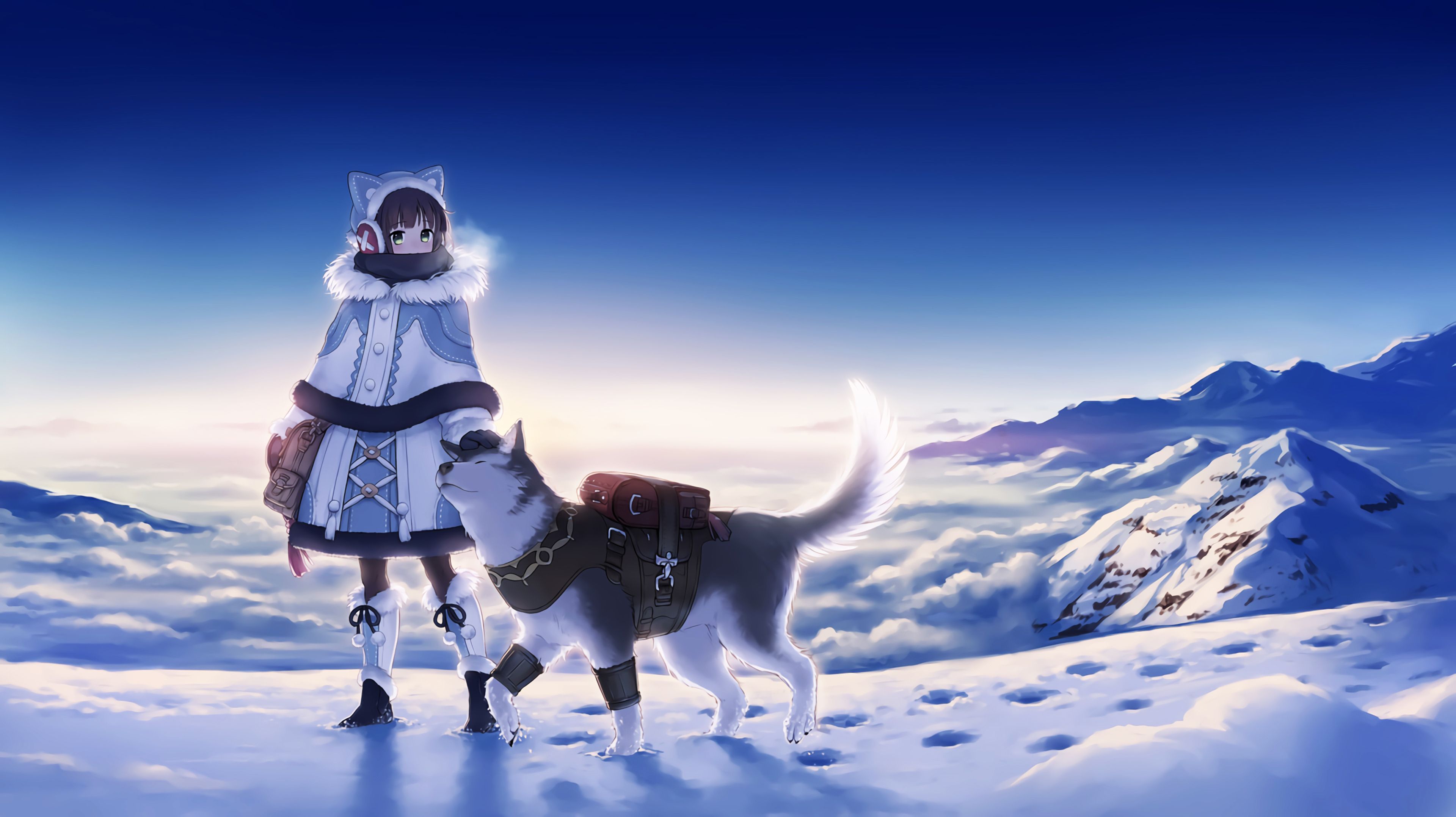 3840x2156 Anime Girl With Dog Wallpaper