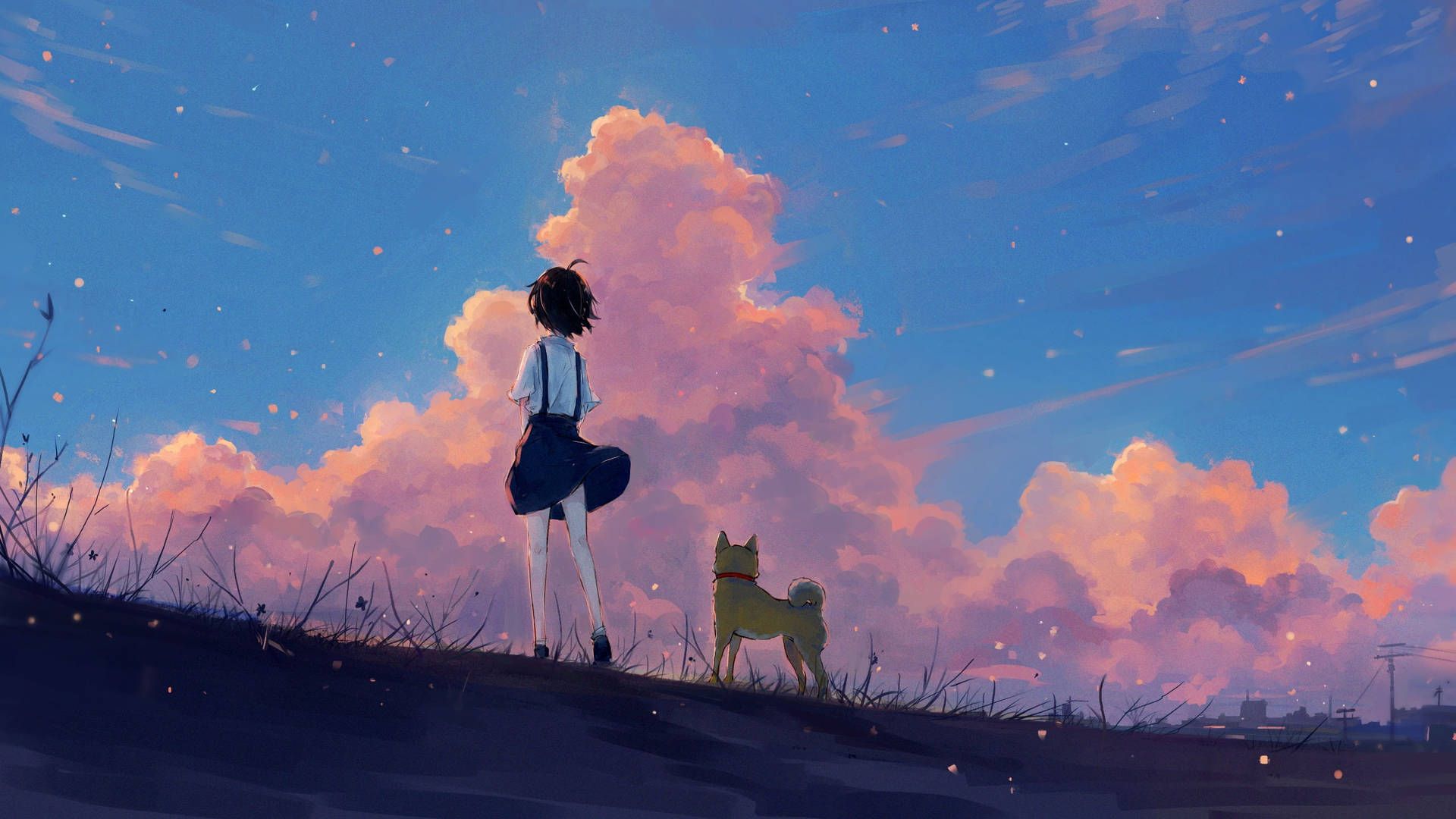 1920x1080 Download Animated Girl With Her Dog Wallpaper
