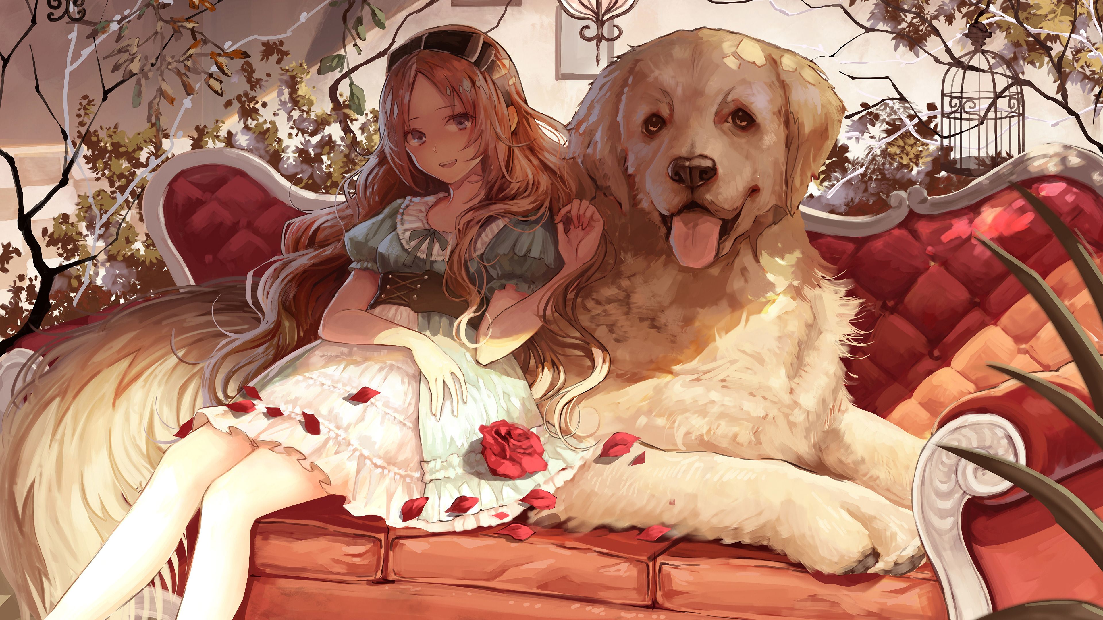 3840x2160 Anime Girl with Dog 4K Wallpaper HD