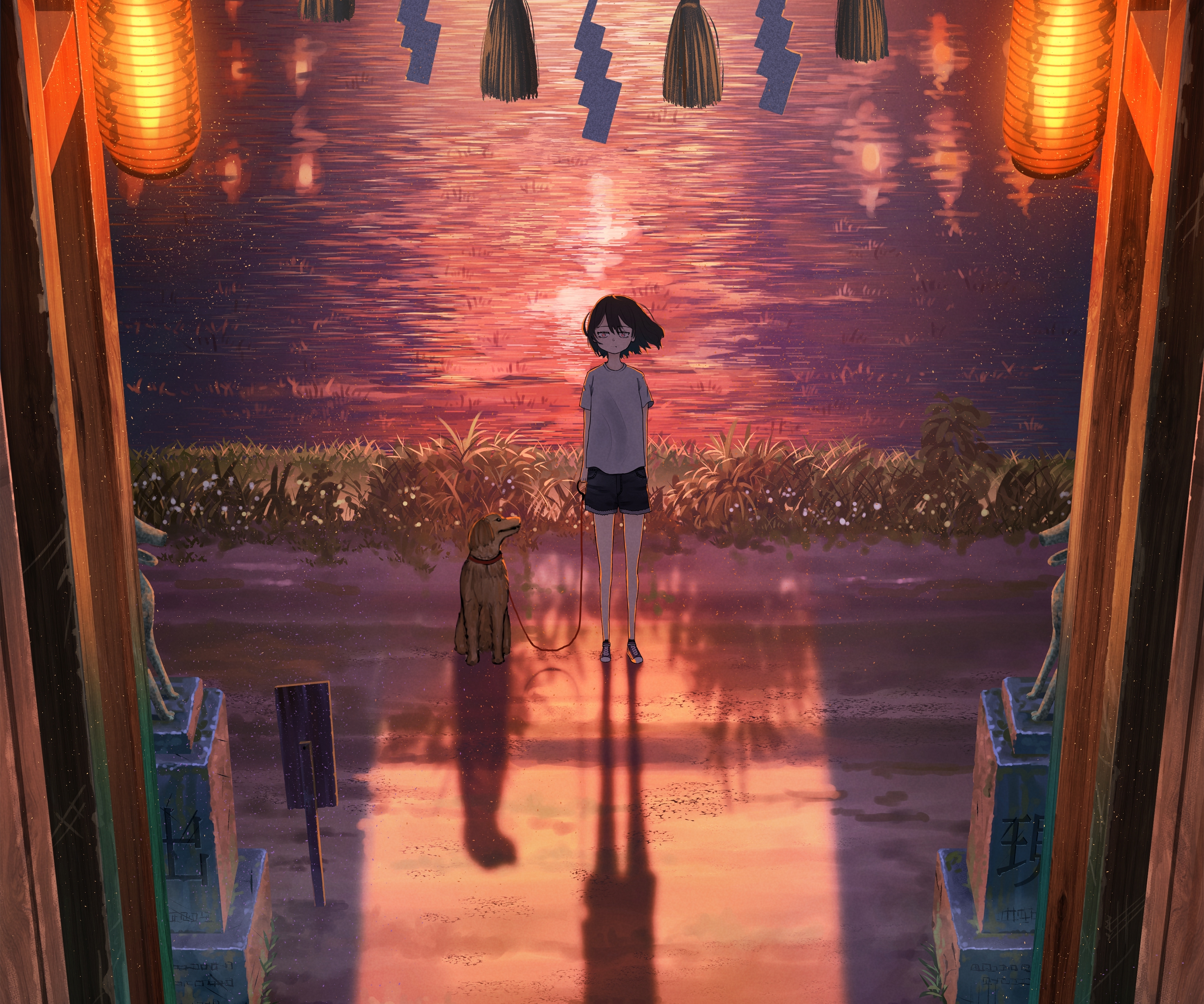 3741x3118 Walking with Dog Anime Art Wallpaper, HD Anime 4K Wallpaper, Image and Background