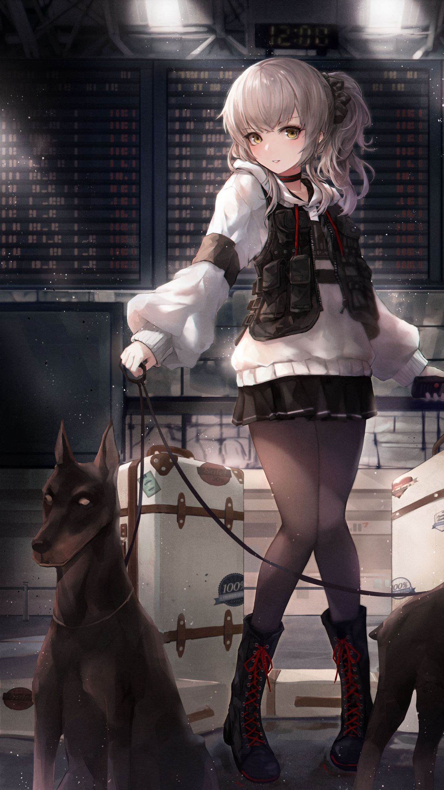 1440x2560 Download wallpaper 1440x2560 girl, dog, airport, security, anime qhd samsung galaxy s s edge, note, lg g4 HD background
