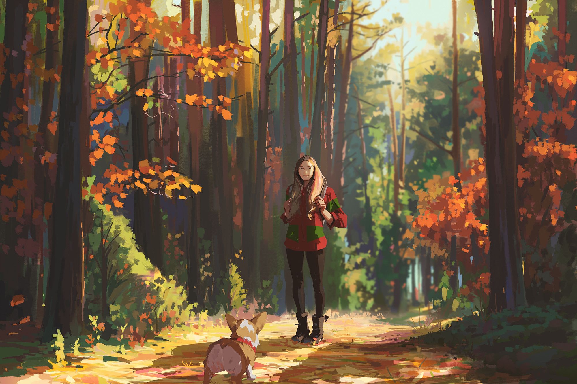 2000x1333 Phone wallpaper: Anime, Girl, Dog, Forest 1007787