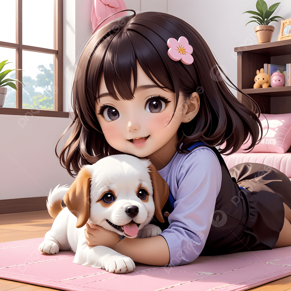 1200x1200 Kawaii Girl Playing With Dog, Kawaii, Dog, Cute Background Image And Wallpaper for Free Download