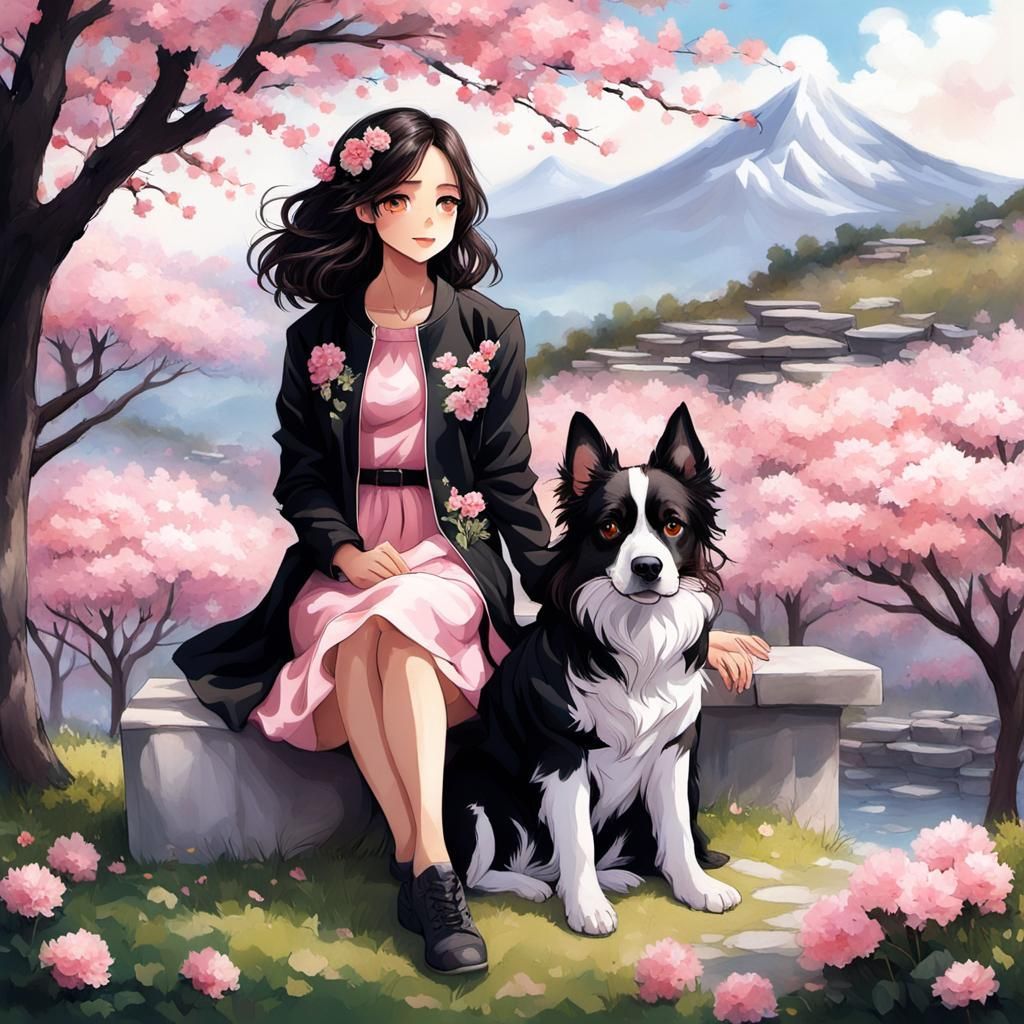 1024x1024 Cute girl with her dog girl with her dog