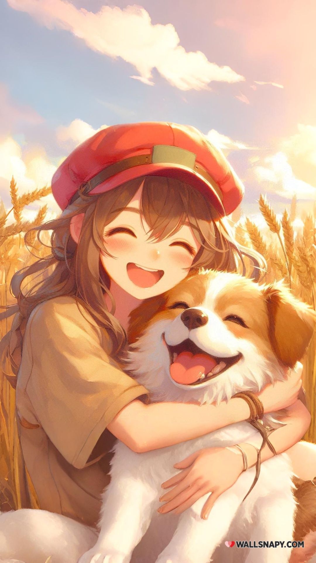 1080x1920 Beautiful anime girl hug dog ai wallpaper 1080p mobile